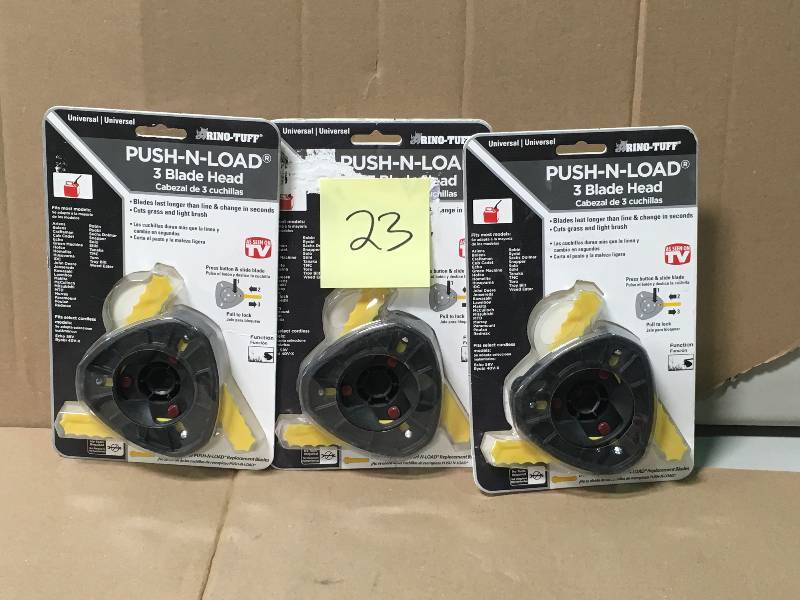 lot 23 image: Rino-Tuff Lawn Equipment Parts Push Load 3-Blade Trimmer Head for Gas Trimmer 16 LOT OF 3 not used