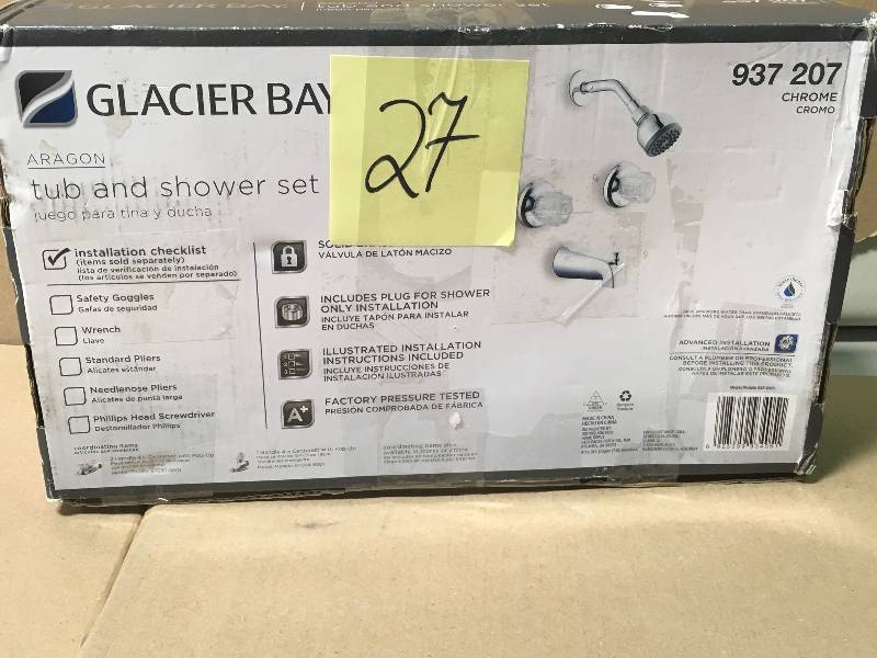 lot 27 image: Glacier Bay 2-Handle Tub and Shower Faucet in Chrome not used
