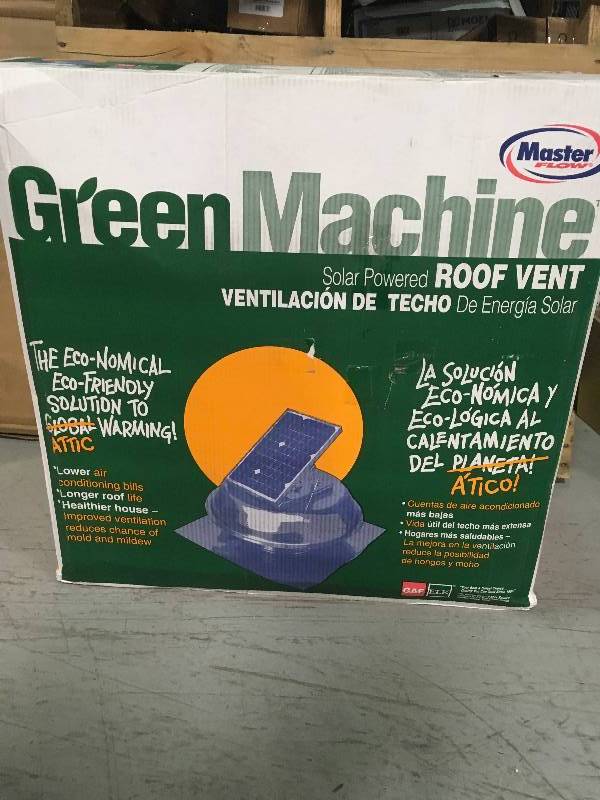 lot 29 image: Solar Vents Master Flow Knobs 500 CFM Solar Powered Roof Mount Exhaust Fan Meta not used