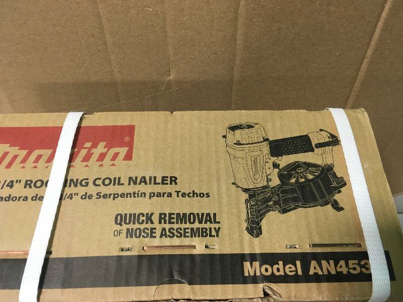 lot 33 image: Makita AN453 1-34-Inch Roofing Coil Nailer in like new condition