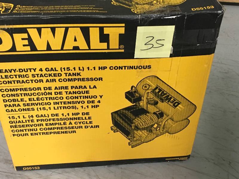lot 35 image: DEWALT 4 Gal. Portable Electric Air Compressor USED in good working condition