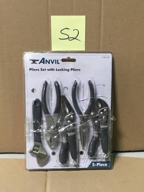 lot 52 image: Anvil 5-Piece Pliers Set with Locking Pliers not used