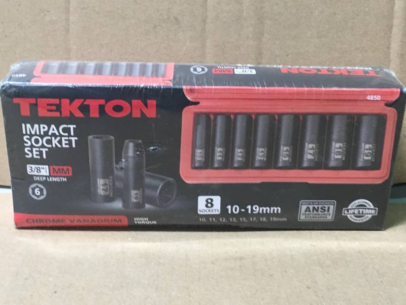 lot 60 image: TEKTON 38 in. Drive 10-19 mm 6-Point Deep Impact Socket Set not used