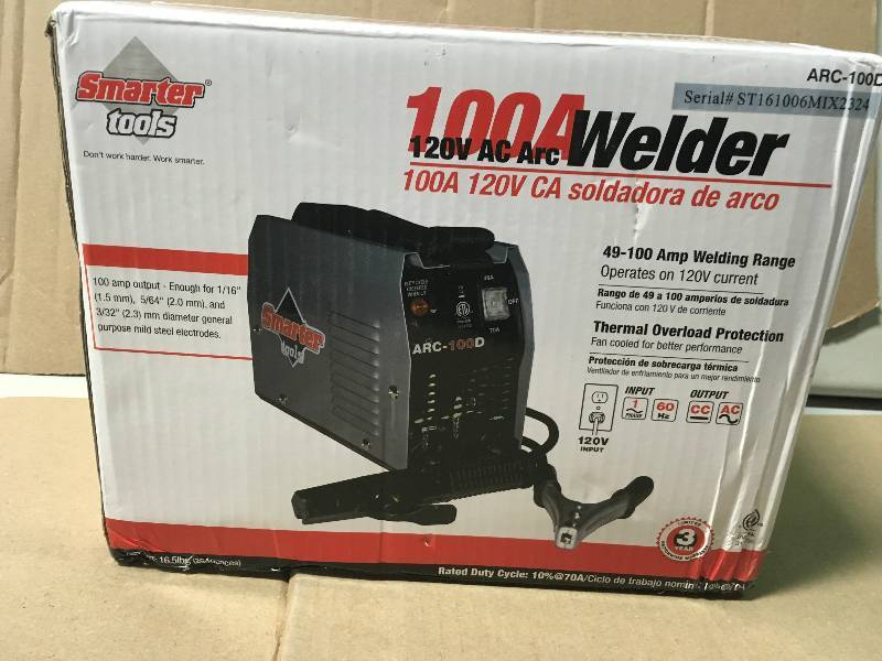 lot 71 image: Smarter Tools 120-Volt 100 Amp AC Stick Welder in like new condition
