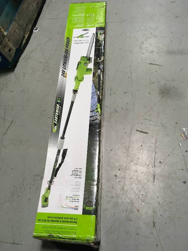 lot 76 image: Earthwise 24-Volt Lithium-Ion Cordless Pole Saw LPS42410 in like new condition
