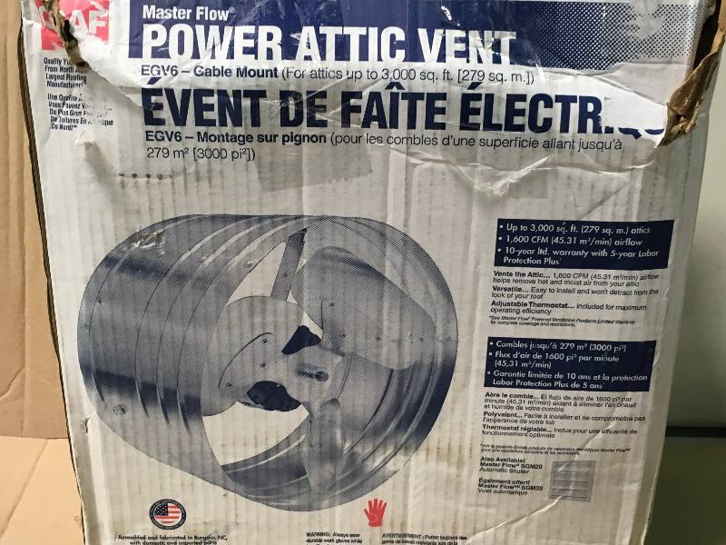 lot 79 image: LL Building EGV6 Fan Gable Mount Attic 1600 CFM not used