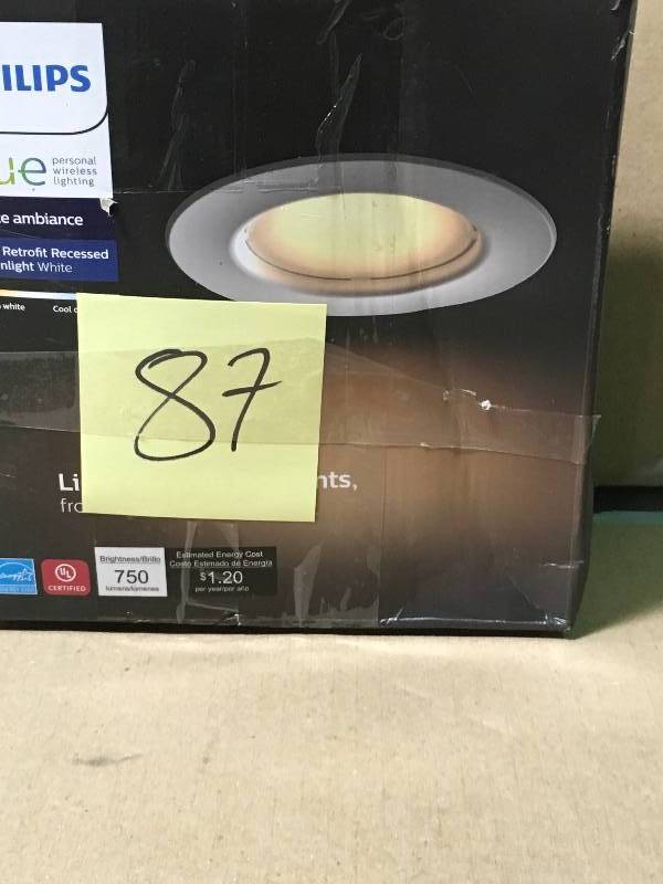 lot 87 image: Philips Hue White Ambiance LED Dimmable Smart Wireless Recessed Downlight (Retrofit 5-6 Inch) not used