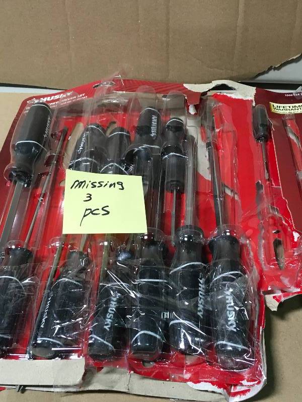 lot 100 image: Husky Screwdriver Set (15-Piece) MISSING 3 PCS.not used