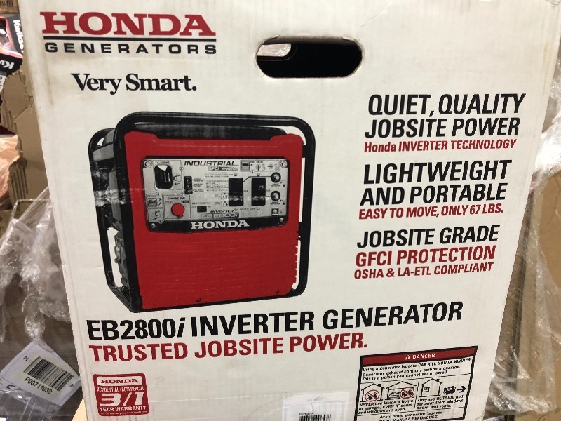 lot 104 image: Honda 2,800-Watt Gasoline Powered Portable Industrial Inverter Generator with Eco-Throttle and Oil Alert in working conditions