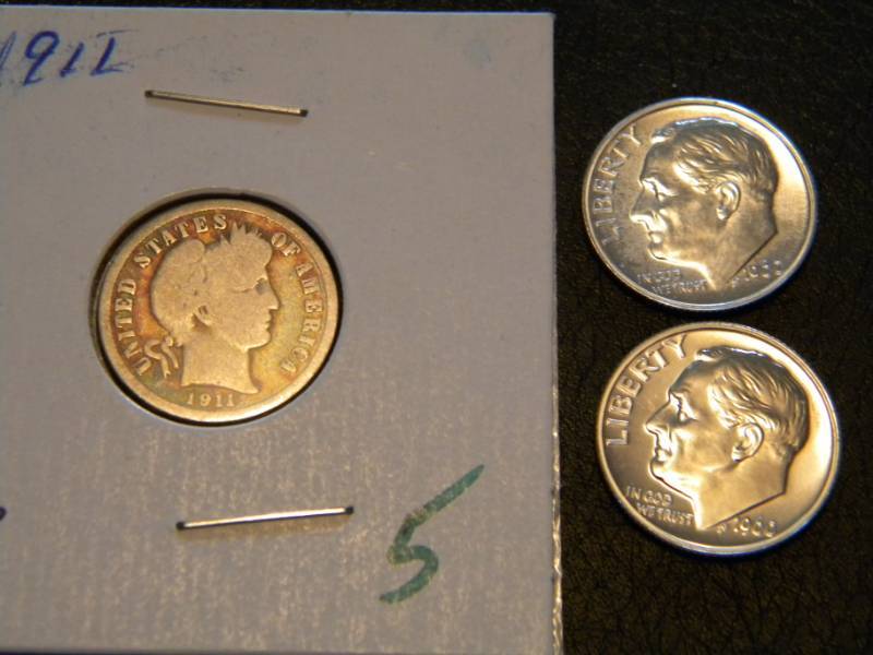 3 Silver Dimes - 1911 Barber & 2-1960 Roosevelt