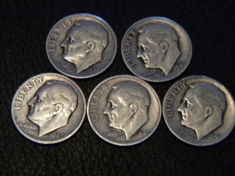 5 Roosevelt Silver Dimes