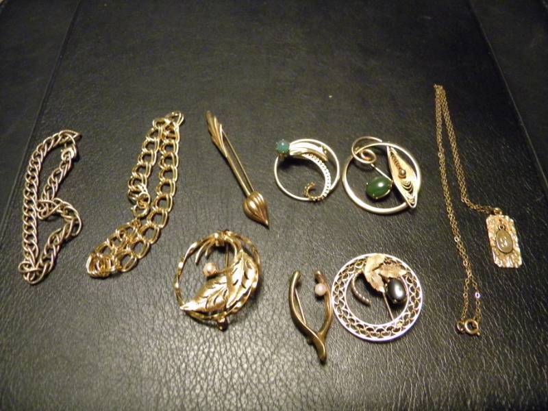 6 PinsBrooches, 2 Bracelets & 1 Necklace ( all are Gold Filled or Gold Plated)