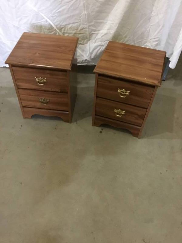 lot 23 image: two small end tables with two drawers  made by Perdue