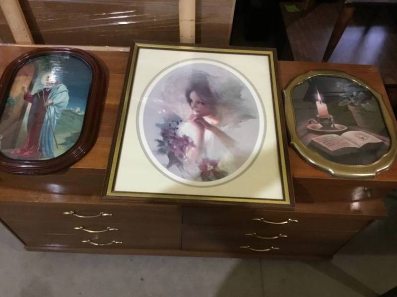 lot 34 image: Two Vintage Religious pictures and a picture of a girl