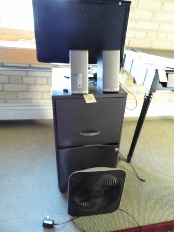 File Cabinet - Bose Speakers - Fan - Monitor