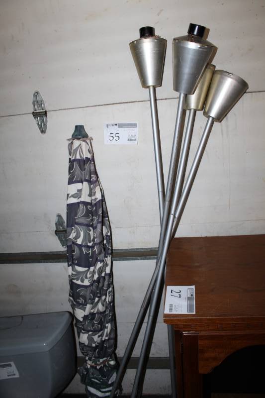 lot 55 image: Aluminum Tiki Torches, Patio Umbrella