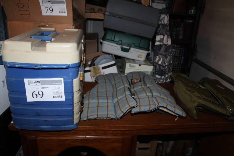 lot 69 image: Fishing Tackle Box, 2-Small Adult Life Jackets