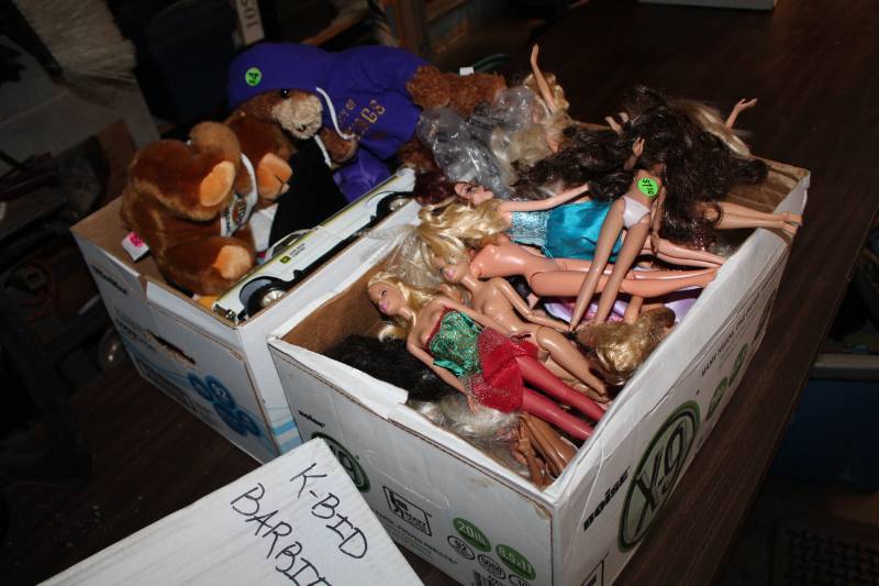 lot 92 image: Boxes of Barbie Dolls, Stuffed Animals