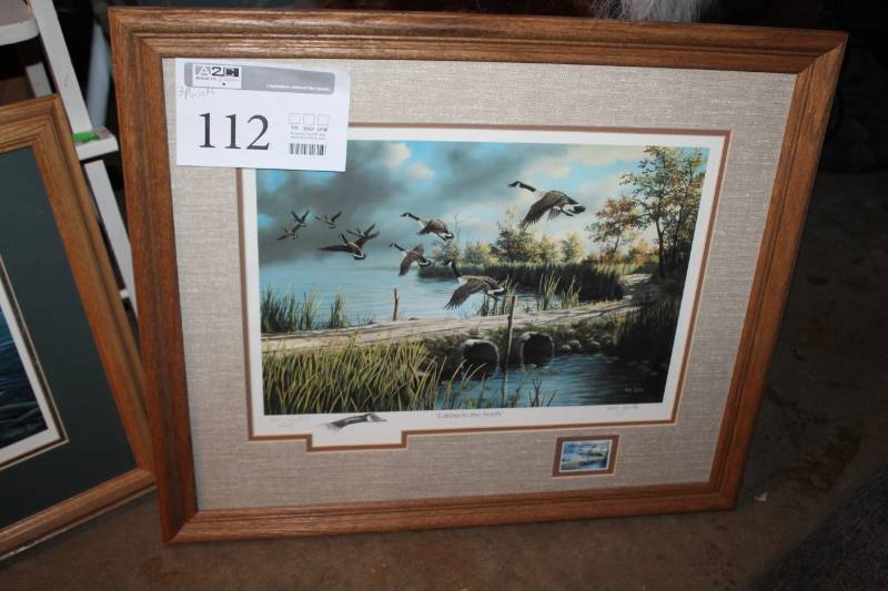 lot 112 image: Prints - Lifting To The North Commemorative Print by Ken Zylla, Together Always by Cynthie Fisher, Pintail Ducks by Andres Orpinas