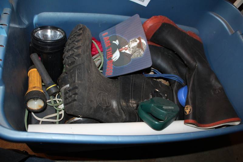 lot 118 image: Rain Boots, Hose, Flashlight