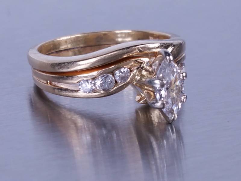 Marquise and Round Diamond Ring in 14k Yellow Gold