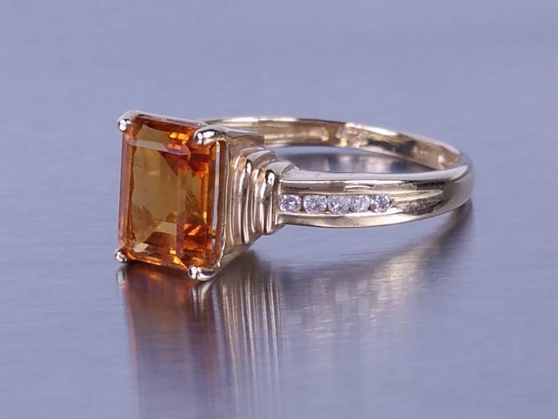 Mandarin Orange Garnet or Citrine and Diamond Ring in 14k Yellow Gold