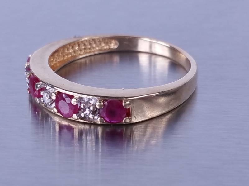 Natural Ruby and Diamond Ring in 10k Yellow Gold
