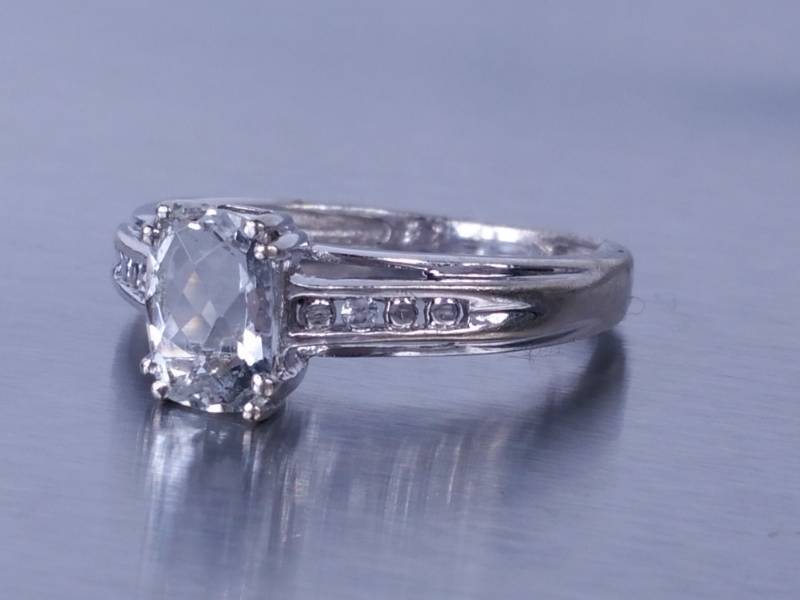 Aqua and Diamond Ring in 10k White Gold