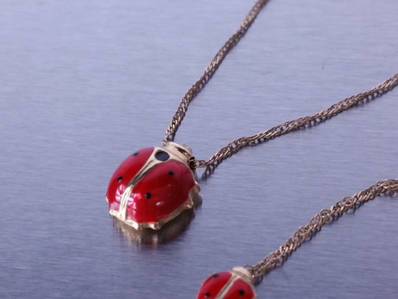 Girls 14kt Ladybug Motif Necklace and Bracelet
