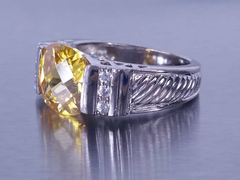 Yellow and White Cubic Zirconia Ring in Sterling Silver