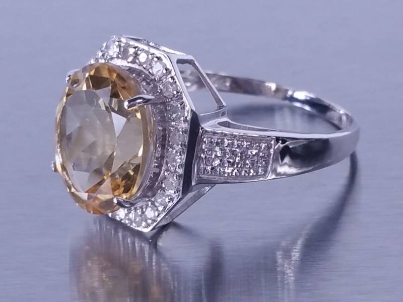 5 CT Citrine and Diamond Ring in 14kt White Gold - $1169 Retail