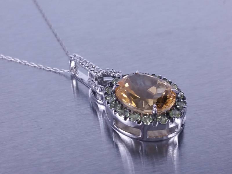 4.05 CT Citrine, Peridot, and Diamond Pendant in 14k White Gold - $1674 Retail