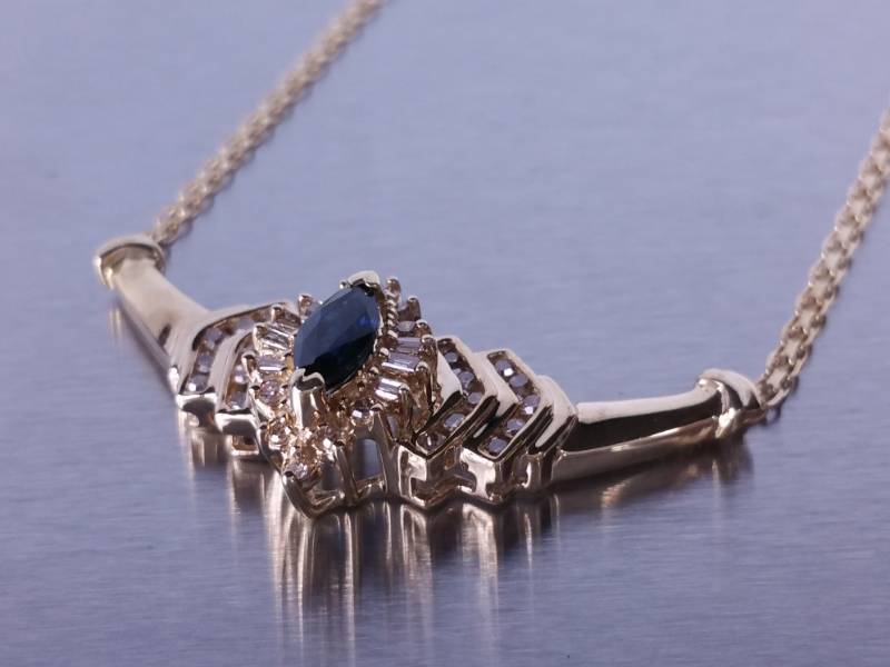 Blue Sapphire and Diamond Necklace in 10k Yellow Gold - $1679 Retail
