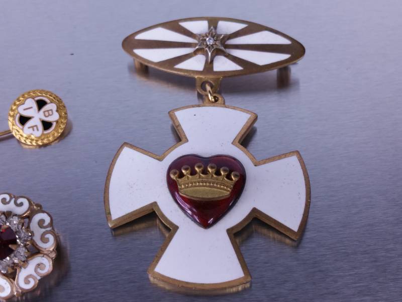 Group of Secret Society Pins, Rings, Etc.  One has a diamond.