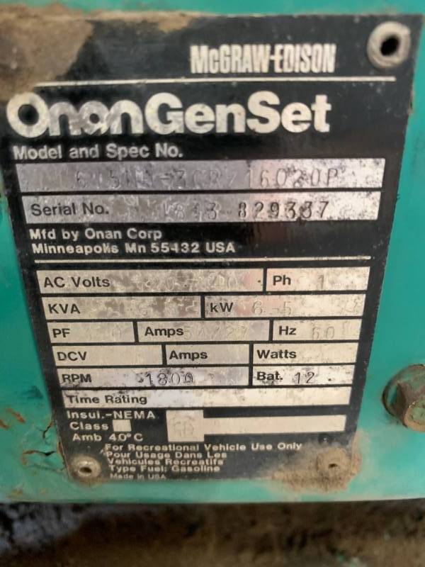 lot 1 image: Onan 6.5 RV Generator
