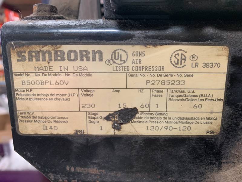 lot 2 image: Sanborn Black Max 5HP Air Compressor