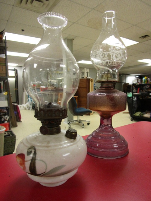 lot 212 image: GLASS OIL LAMPS