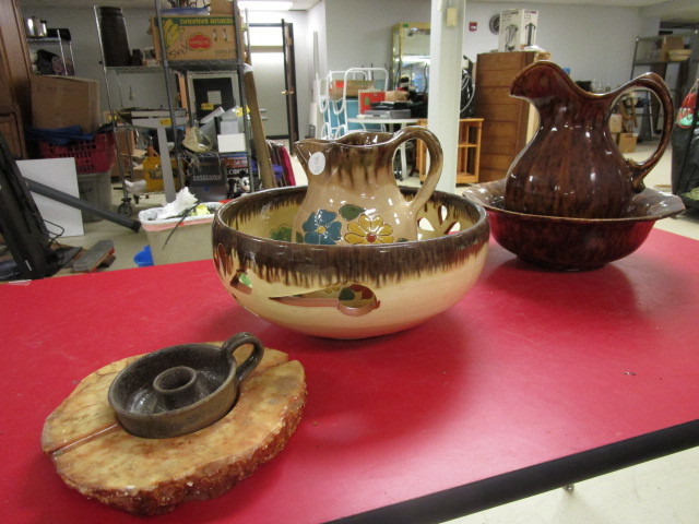 lot 224 image: BOWL AND PITCHER SETS, CANDLE HOLDER AND ASHTRAY