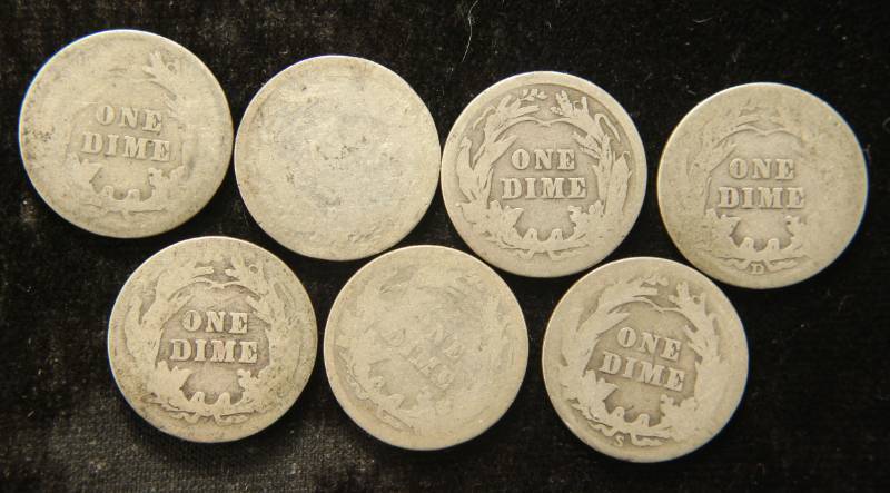 7 US BARBER SILVER DIMES