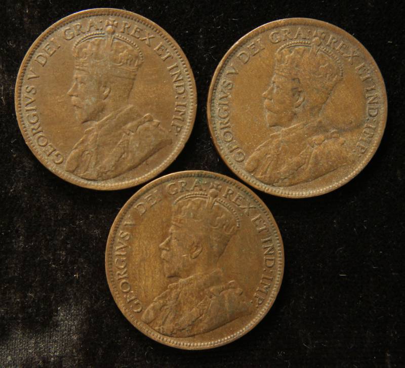 GROUP OF 3 CANADA LARGE CENTS 1916 1918 1919