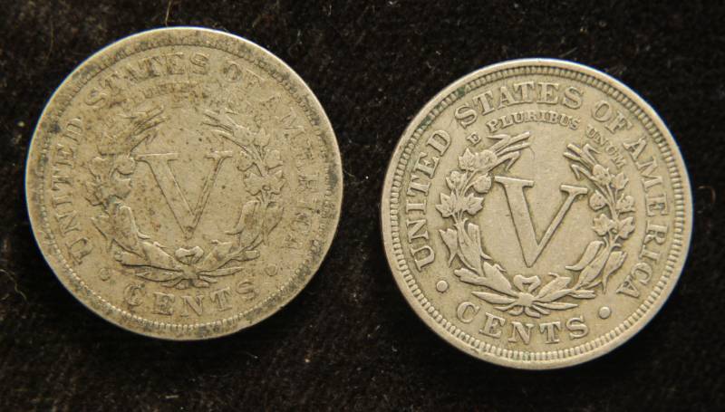 2 LIBERTY V NICKELS 1902 1904 VF-XF