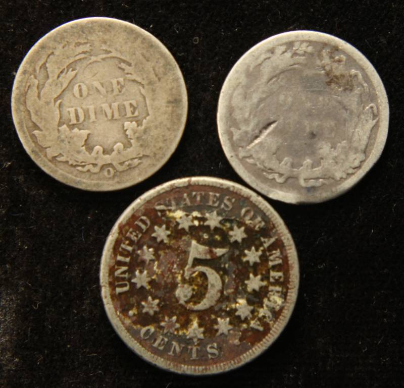 3 COINS 1882 & 1891-O SEATED DIMES & 1869 SHIELD NICKEL