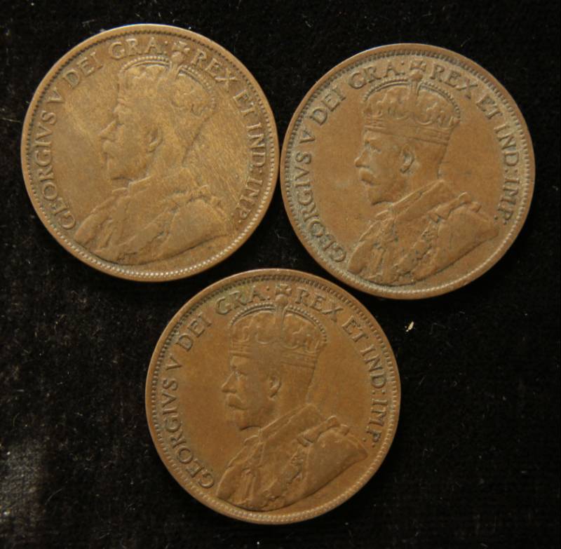 GROUP OF 3 CANADA LARGE CENTS 1912 1917 1919
