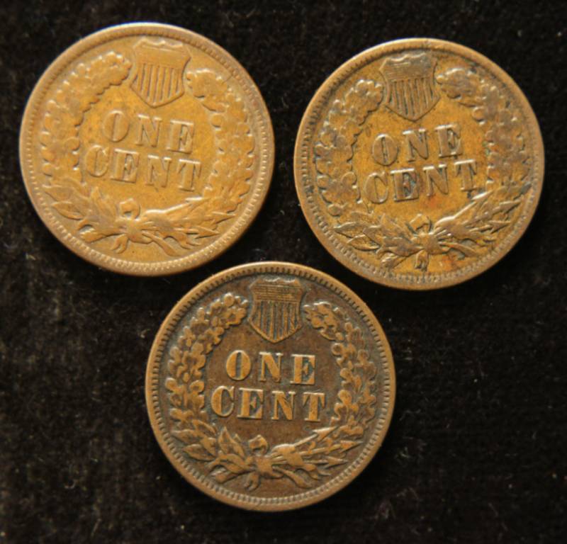 3 INDIAN HEAD CENTS 1896 1897 1898 F-VF PARTIAL TO FULL LIBERTY HEAD BANDS