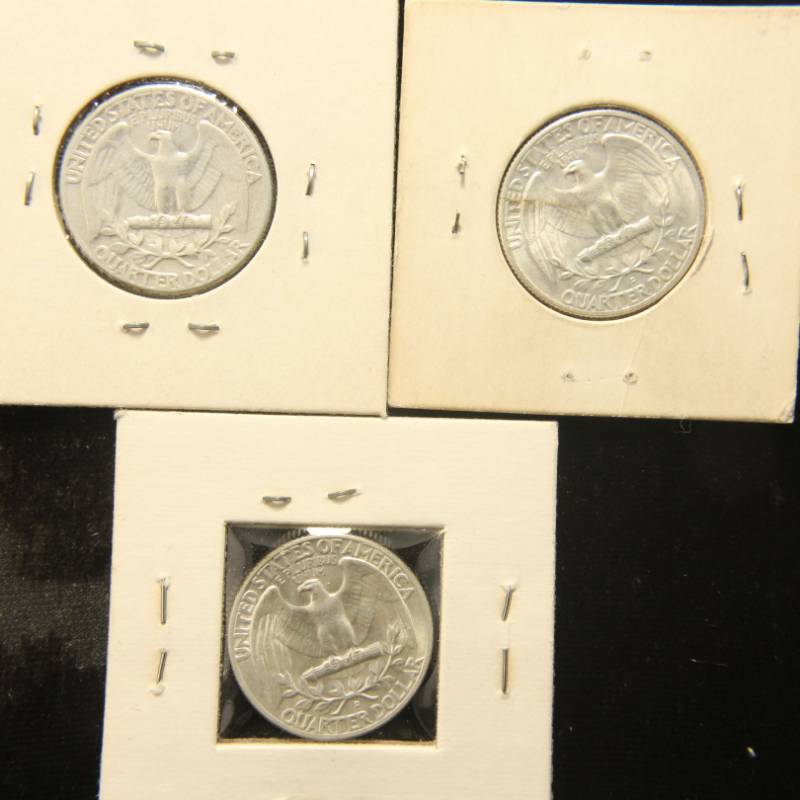 3 WASHINGTON SILVER QUARTERS 1958 1958D 1959D BU