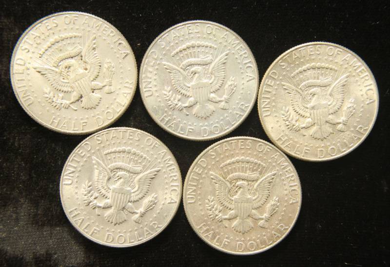 GROUP OF 5 KENNEDY 40% SILVER HALF DOLLARS