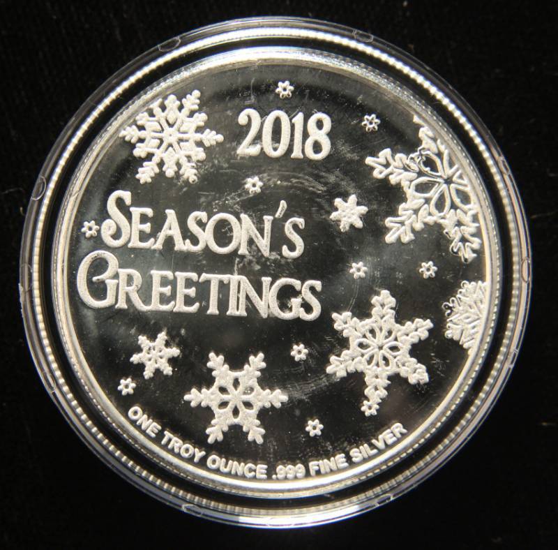 1 TROY OZ. .999 FINE SILVER 2018 COLOR RUDOLPH CHRISTMAS ROUND IN AIRTITE