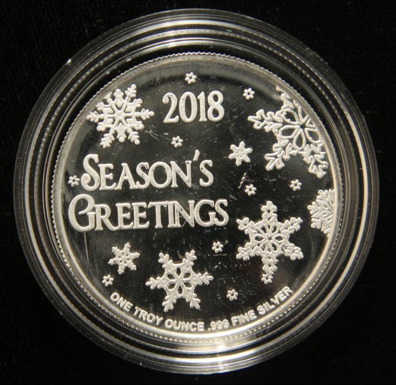 1 TROY OZ. .999 FINE SILVER 2018 CHRISTMAS ROUND IN AIRTITE
