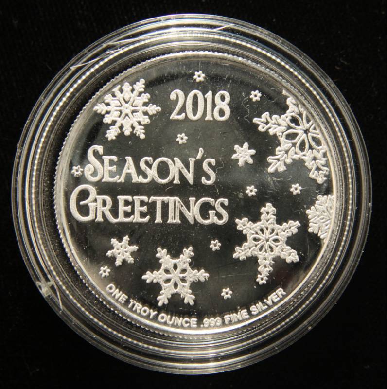 1 TROY OZ. .999 FINE SILVER 2018 CHRISTMAS ROUND IN AIRTITE