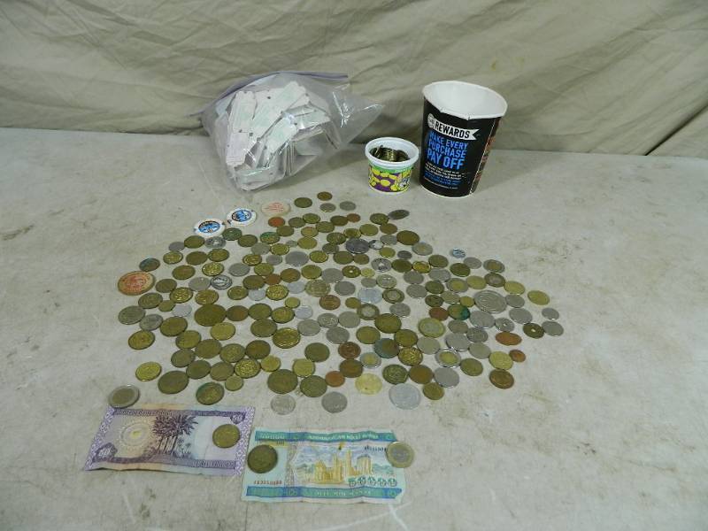 lot 28 image: Foreign Currency, Coins, Tokens, Chuckie Cheese, More